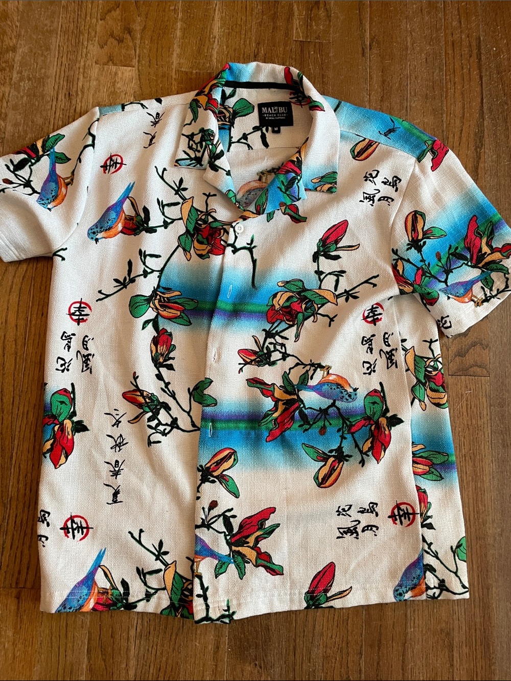 Malibu Beach Club Short-Sleeve Floral & Bird Print Button-Down Shirt